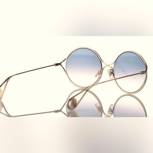 GUCCI Gradient Blue Round Pearl Tip Sunglasses Gold GG0253S